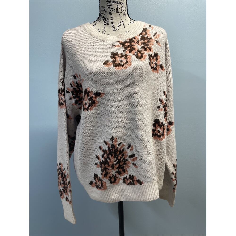 Knox Rose Women's Sweater Floral Print Long Sleeve Crew Neck Size Large